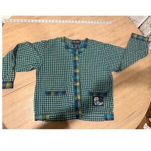 Vintage Esleep Jammies Plaid Pajama Top Green Blue Sleepy Bear Cotton Medium